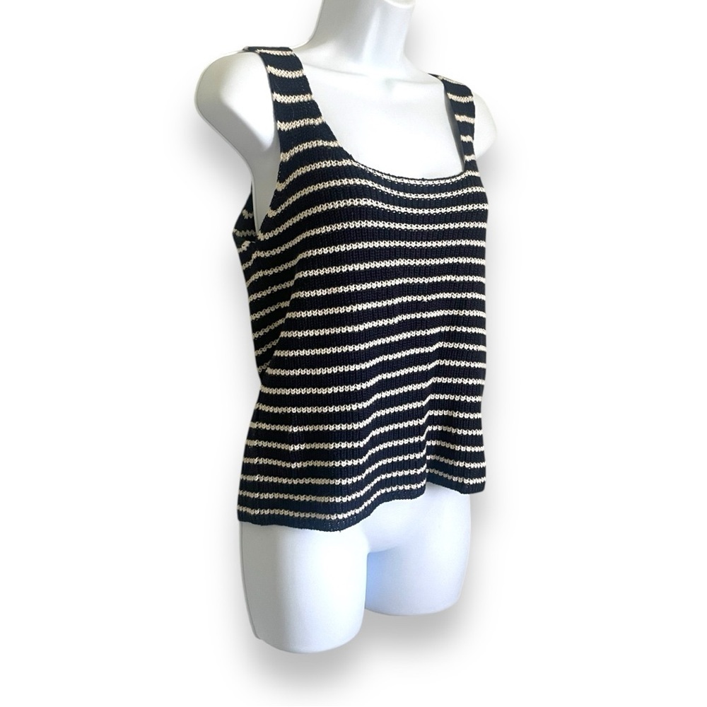 NWT Vintage Partners XL Navy White Striped Knit Tank Top Cotton blend Scoop Neck
